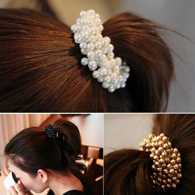 Women Girl Multi-layer Elastic Pearl Ponytail Holder