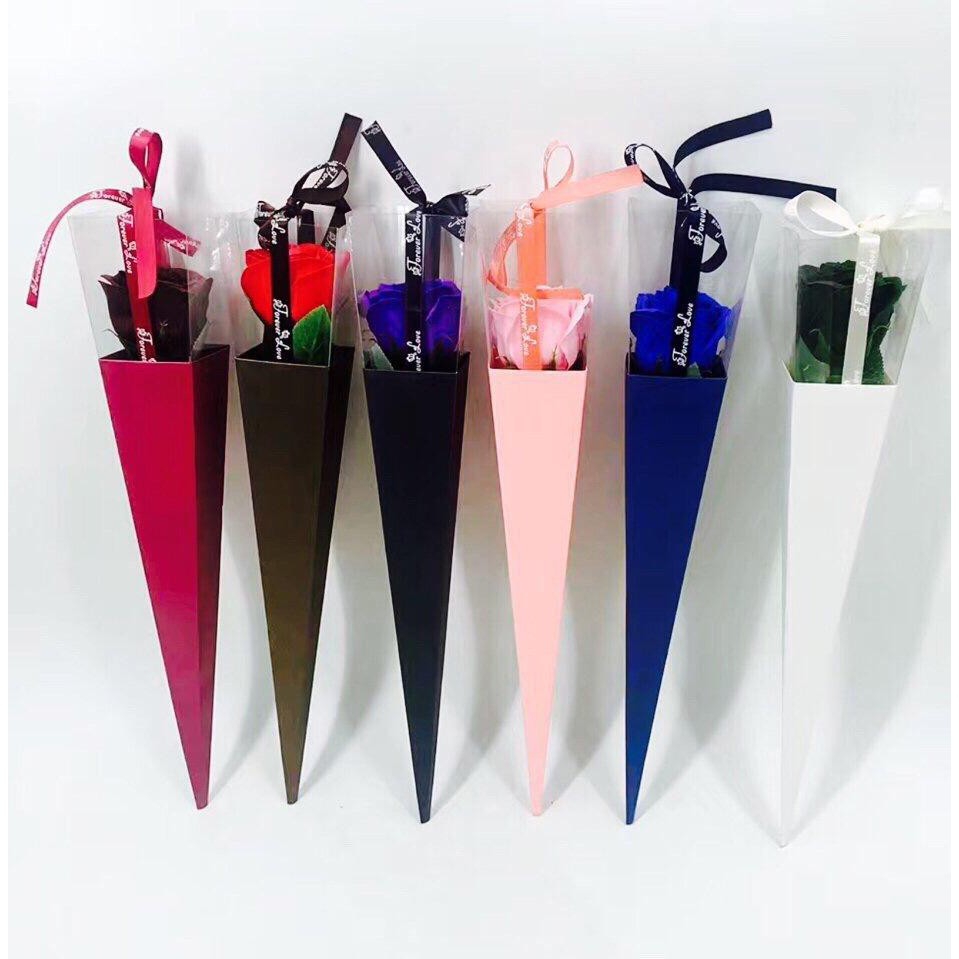 10 Vỏ hộp đựng hoa hồng mica loại 1 bông _hộp hoa hồng mica