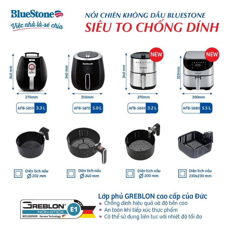 [SP MỚI] NỒI CHIÊN KHÔNG DẦU BLUESTONE AFB - 5880 ( DUNG TÍCH : 5,5 LÍT )