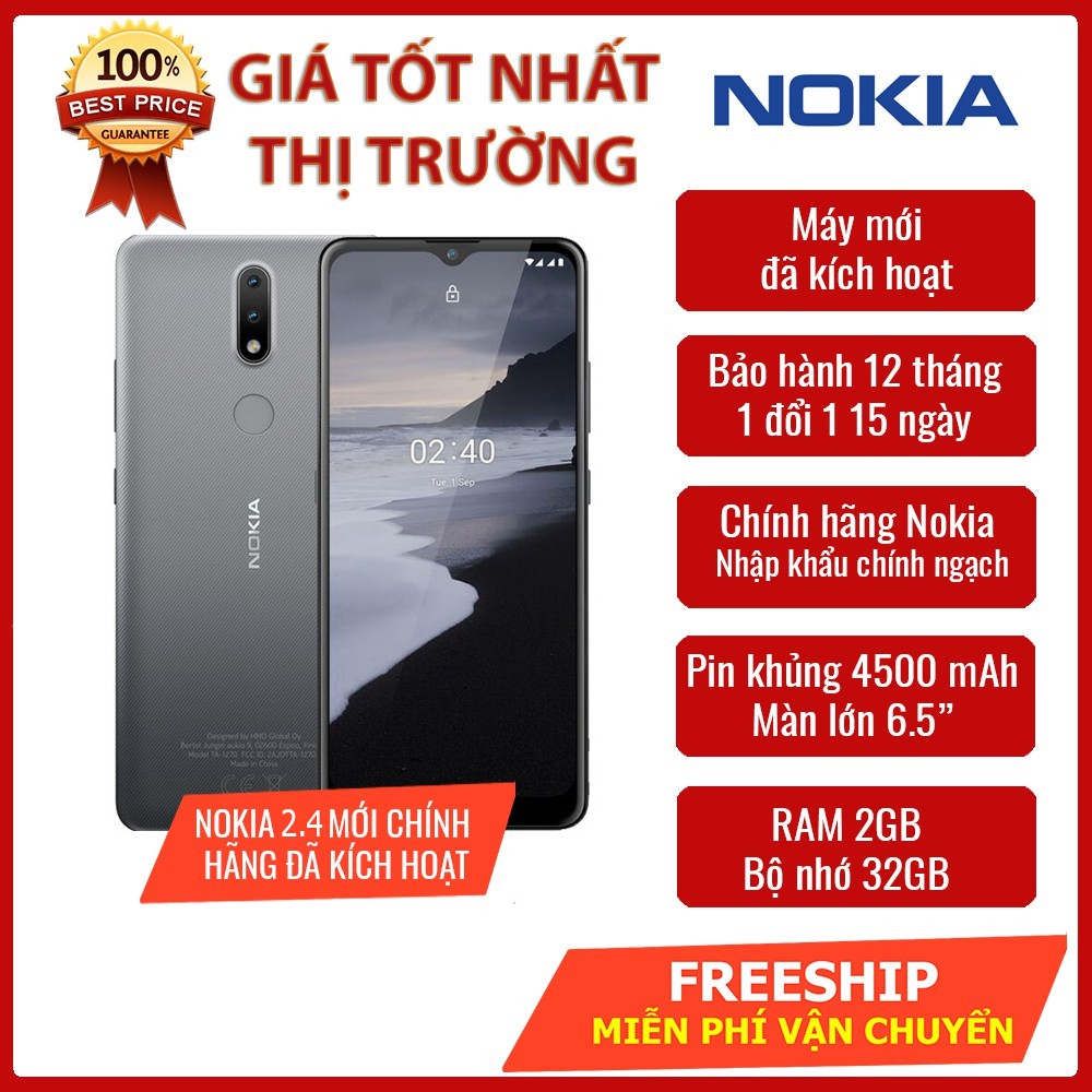 Điện thoại Nokia 2.4 chính hãng - Màn to pin trâu giá rẻ - Phù hợp người lớn tuổi, chạy Grab, máy phụ, bán Shopee