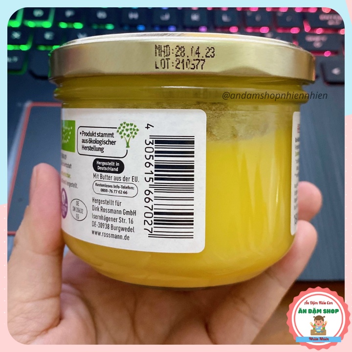 Bơ hữu cơ Ghee Ener Bio Đức 180gr hũ thủy tinh cho bé và gia đình