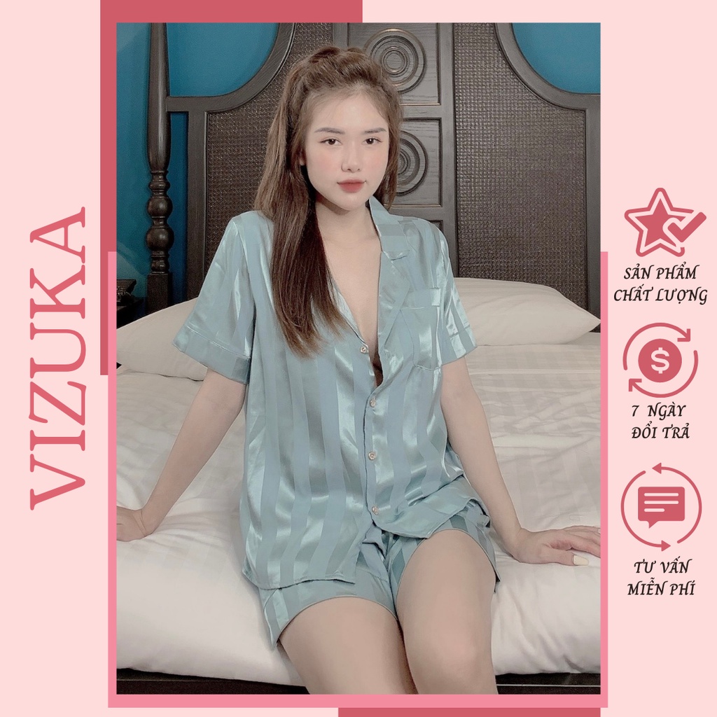 Đồ bộ nữ pijama dễ thương lụa gấm quần đùi cao cấp VIZUKA