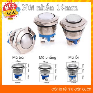 Nút nhấn nhả (reset, đề) kim loại 16mm chống nước - 3 loại nút nhấn tùy chọn
