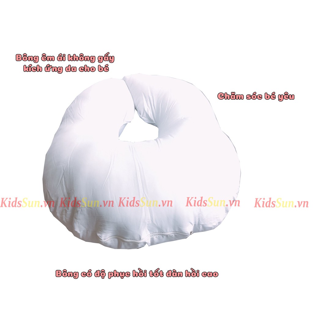 Gối chống trào ngược KIDSSUN cho bé, chất liệu vỏ gối Cotton 100% mềm mịn và bông có độ đàn hồi cao, phục hồi tốt