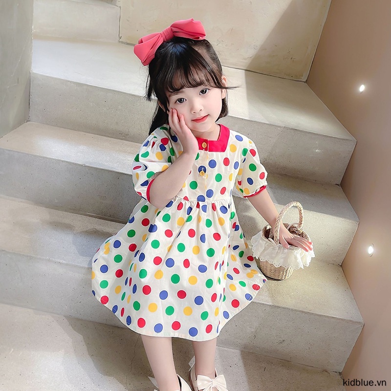 Đầm Công Chúa Họa Tiết Chấm Bi Nhiều Màu Dễ Thương Phong Cách Hàn Quốc Cho Bé Gái