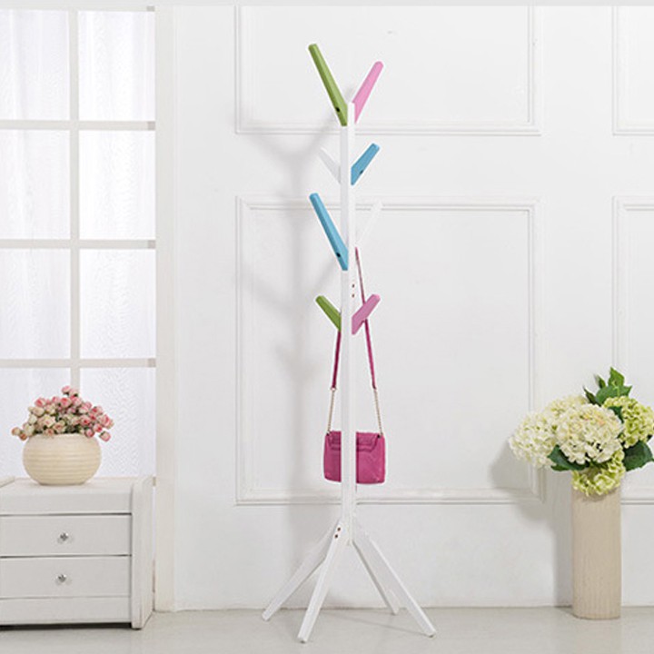 Cây treo quần áo CT01 thân trắng tay nhiều màu gỗ tự nhiên