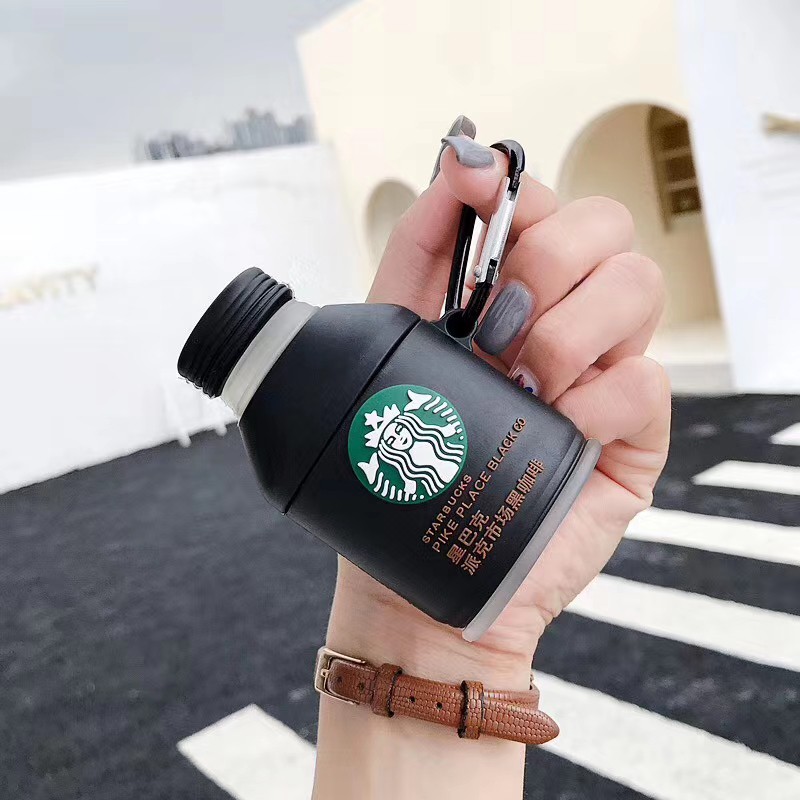 Vỏ bảo vệ hộp sạc tai nghe không dây Apple AirPods 1/2/3 hình chai cà phê Starbucks bằng silicone