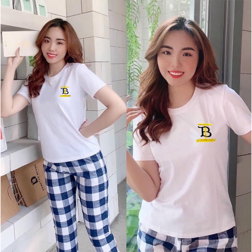 ĐỒ BỘ THUN THÊU CHỮ BT QUẦN PHỐI KẺ THỜI TRANG CHẤT THUN COTTON CO GIÃN