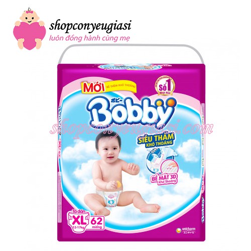 Tã Dán Bobby M76/L68/XL62/ XXL56 - Tặng Thêm 8 Miếng Tã Cùng Loại