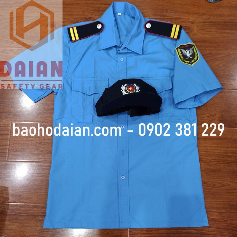 Áo bảo vệ tay ngắn logo vai kèm nón có sao và cầu vai 2 vạch màu xanh dương