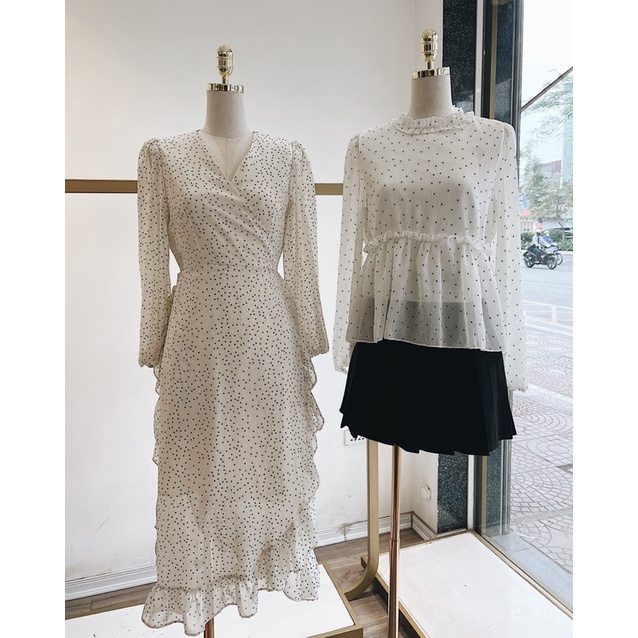 Áo Peplum Chấm Bi Vải Dập Nhăn Cực Kỳ Xinh