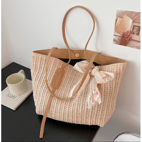 Túi Xách Vintage  Túi Đi Biển Phong Cách Trẻ Trung Phối Ren Nơ