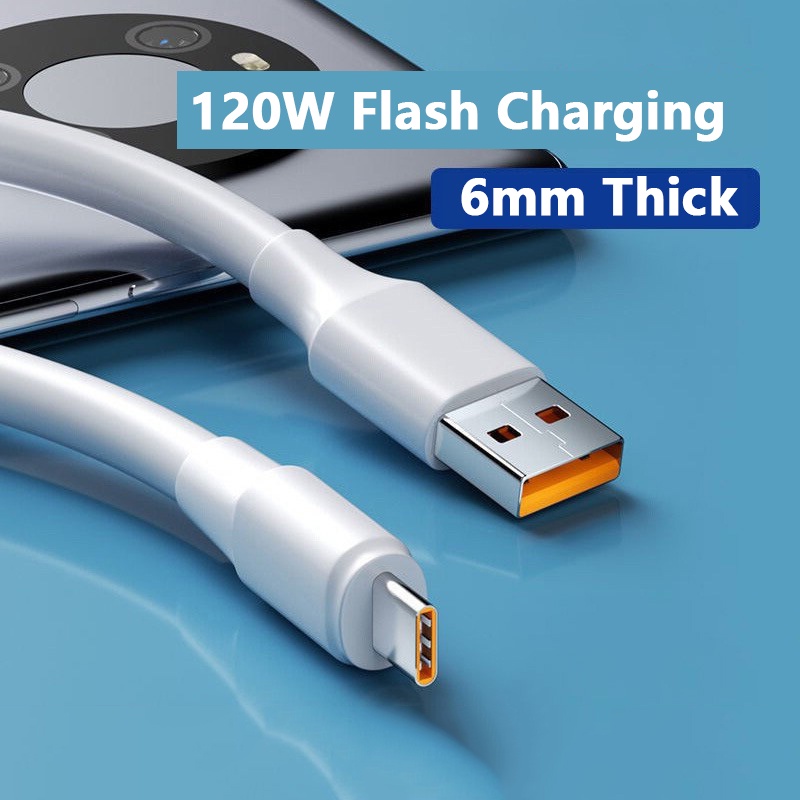 Cáp sạc VAORLO 6A 120W Type-C siêu sạc cho Xiaomi Huawei 6MM Cáp dày 1M 1.5M 2M Chiều dài USB-C
