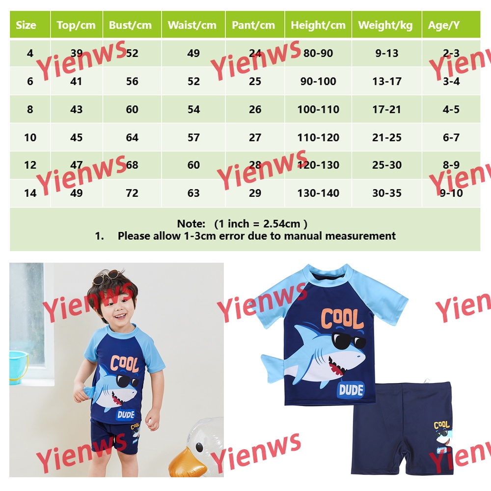 Bộ Đồ Bơi Hai Mảnh In Hình Cá Mập Hoạt Hình Mau Khô Dành Cho Bé Trai 2-10 Tuổi