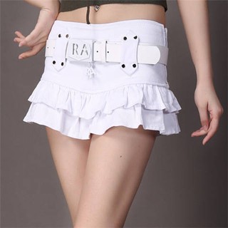 Chân Váy Denim Lưng Thấp Phối Bèo Nhún Nữ Tính