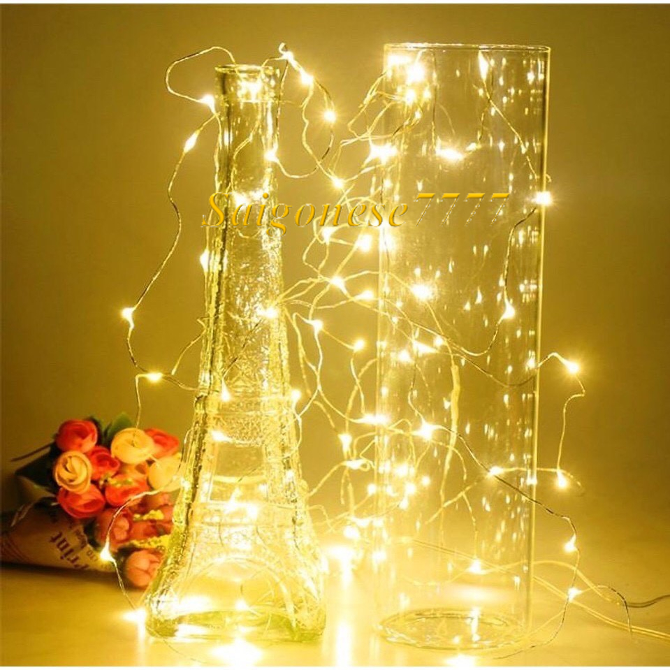 (Kèm Pin) 2 Dây Đèn Led 5M 50 Bóng Đèn Led Đom Đóm Fairy Light Decor Trang Trí Quấn Cây Noel Xài Pin AG13
