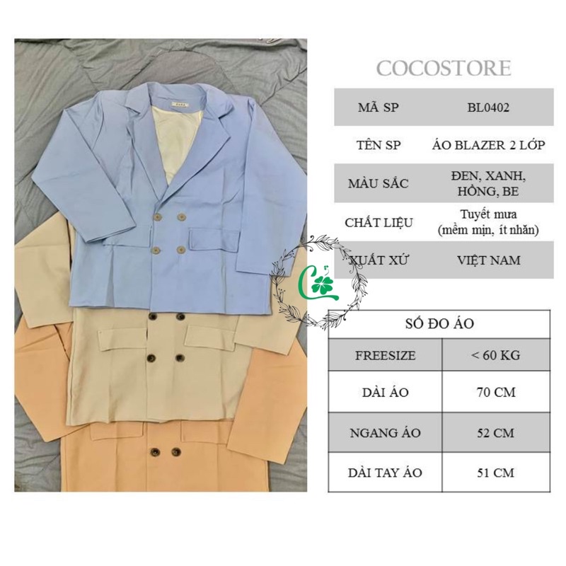 Áo balzer nữ dài tay ngắn tay áo khoác vest phong cách Hàn Quốc BL04
