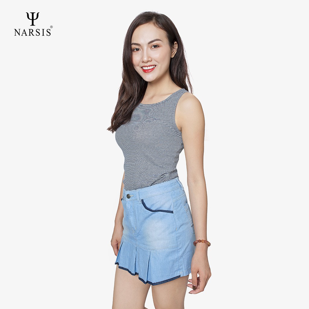 [Mã BMBAU50 giảm 7% đơn 99K] Quần shorts bò nữ váy xếp ly xanh blue Narsis T7019