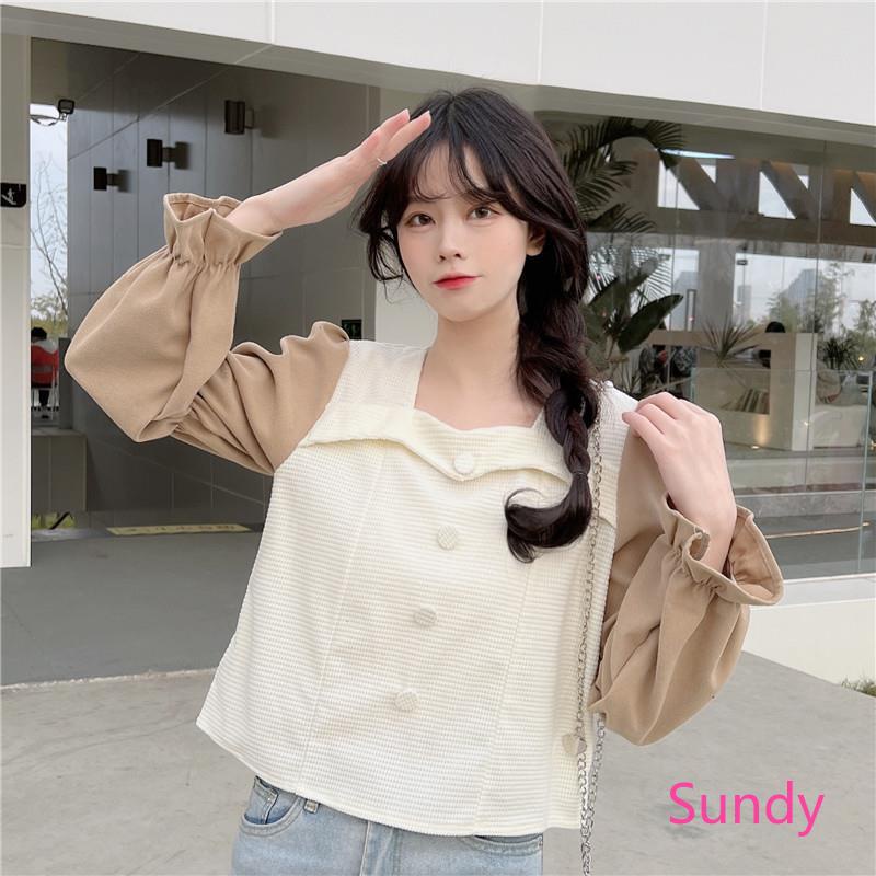 Plus Áo Sơ Mi Tay Dài Cổ Vuông Cỡ Lớn Kiểu Vintage Thời Trang Mùa Xuân Cho Nữ