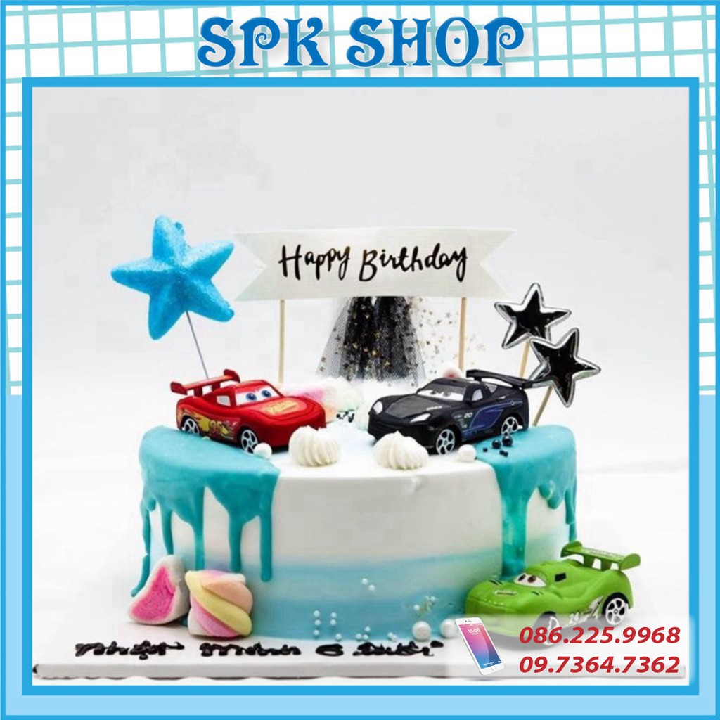 [FREESHIP❤️] Bộ xe 6 món trang trí bánh sinh nhật- Trang trí bánh sinh nhât bánh kem - SPK Shop