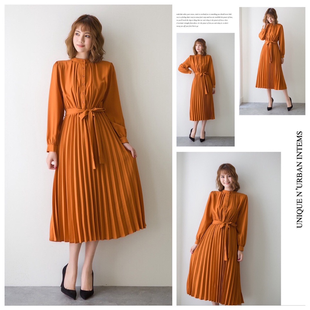 Đầm Voan Xếp Li Tay Dài Phong Cách Nhật Bản (4 Màu) Dress