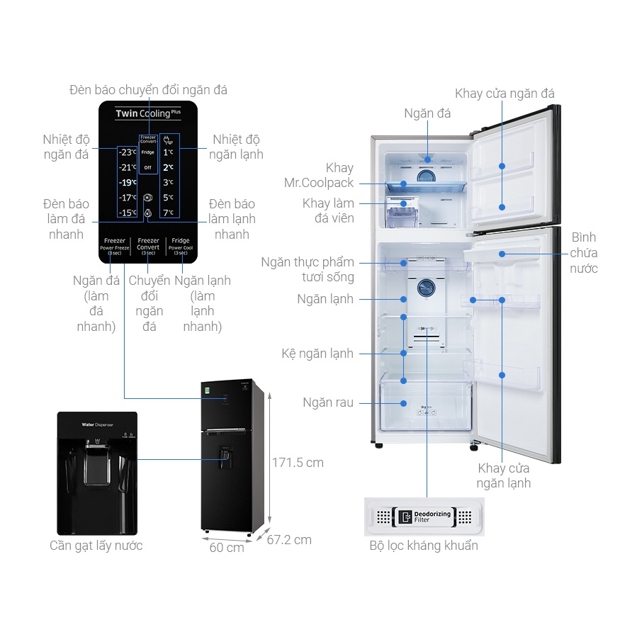 Tủ lạnh Samsung Inverter 319 lít RT32K5932BU/SV - Lấy nước ngoài, Bộ lọc than hoạt tính Deodorizer, Miễn phí giao HCM.