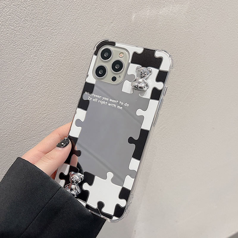 Ốp lưng gương kèm gấu bạc siêu xinh dành cho nhiều dòng máy của Iphone/samsung/oppo/realme/xiaomi/vivo