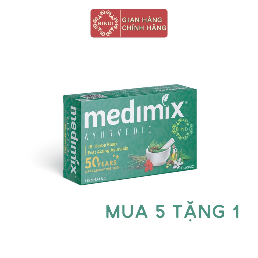 [Nhập mã COSBIN30 giảm đến 20K đơn 150K] Set 5 xà phòng Medimix 18 loại thảo dược 75g/bánh Tặng 1 xà phòng 75 g