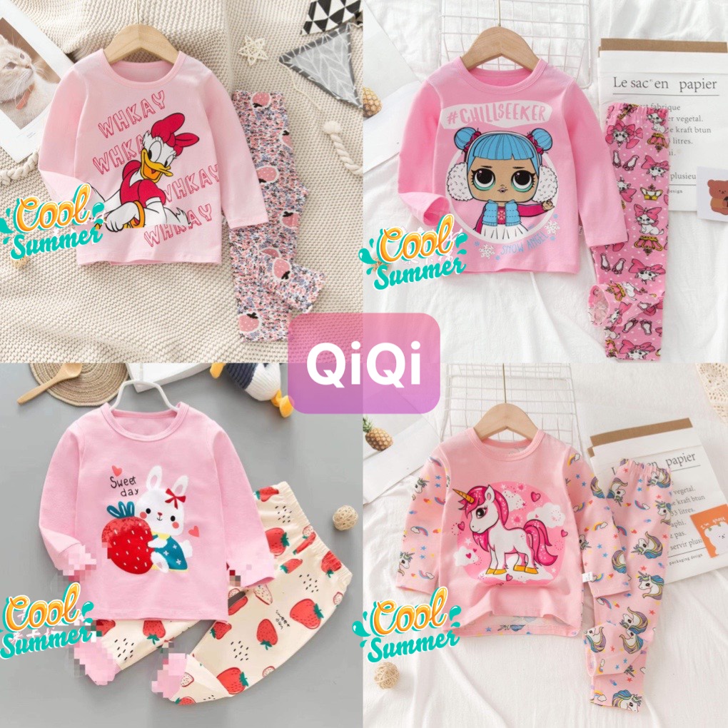 Đồ bộ bé gái quảng châu xuất hàn QIQI Quần áo trẻ em chất thun cotton cho bé gái từ 8-15kg