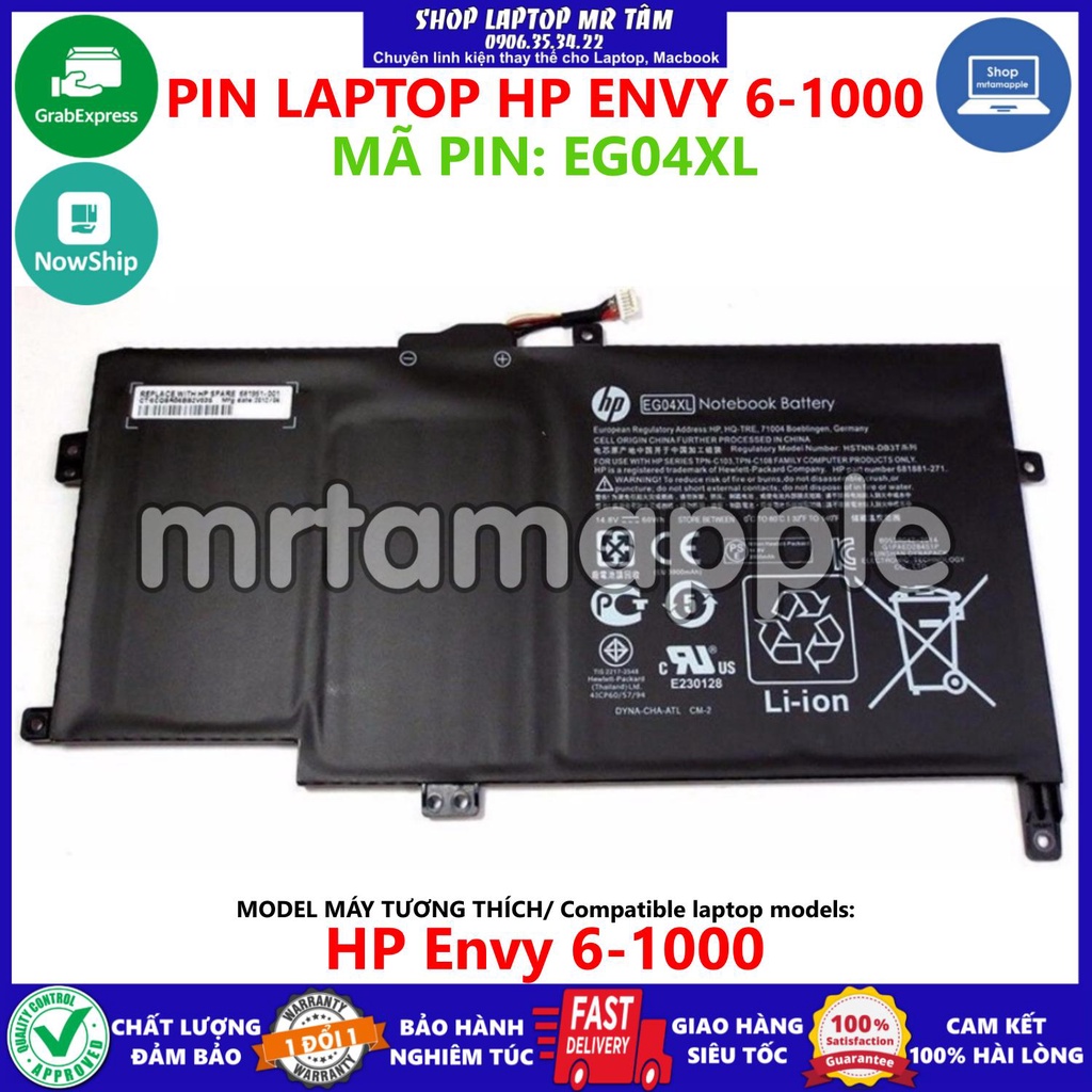 (BATTERY) PIN LAPTOP HP ENVY 6 EG04XL (ZIN) (6 CELL) dùng cho Envy 6-1000