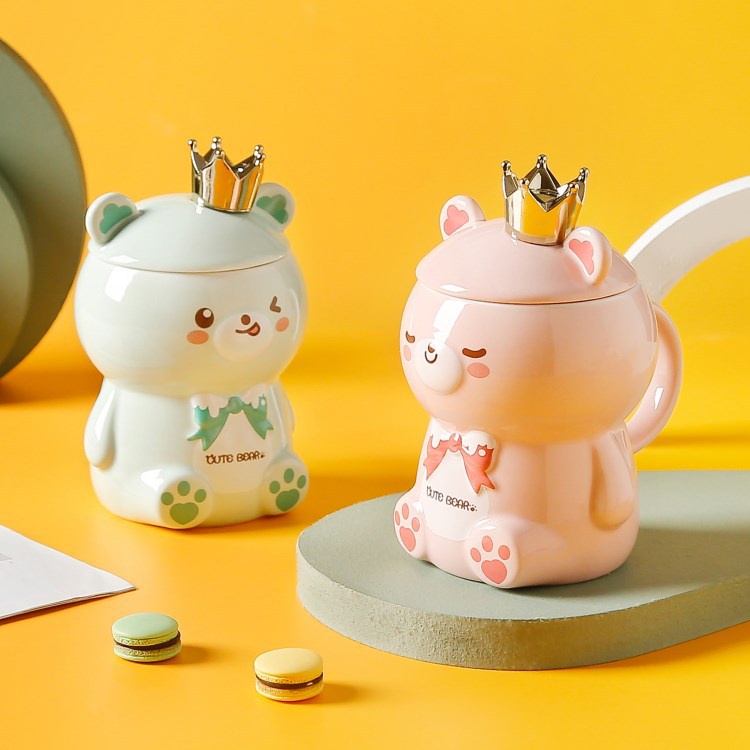 Cốc Uống Nước Bằng Sứ Chịu Được Sức Chứa Cao Có Nắp Đậy In Hình Gấu Trúc Hoạt Hình Sáng Tạo