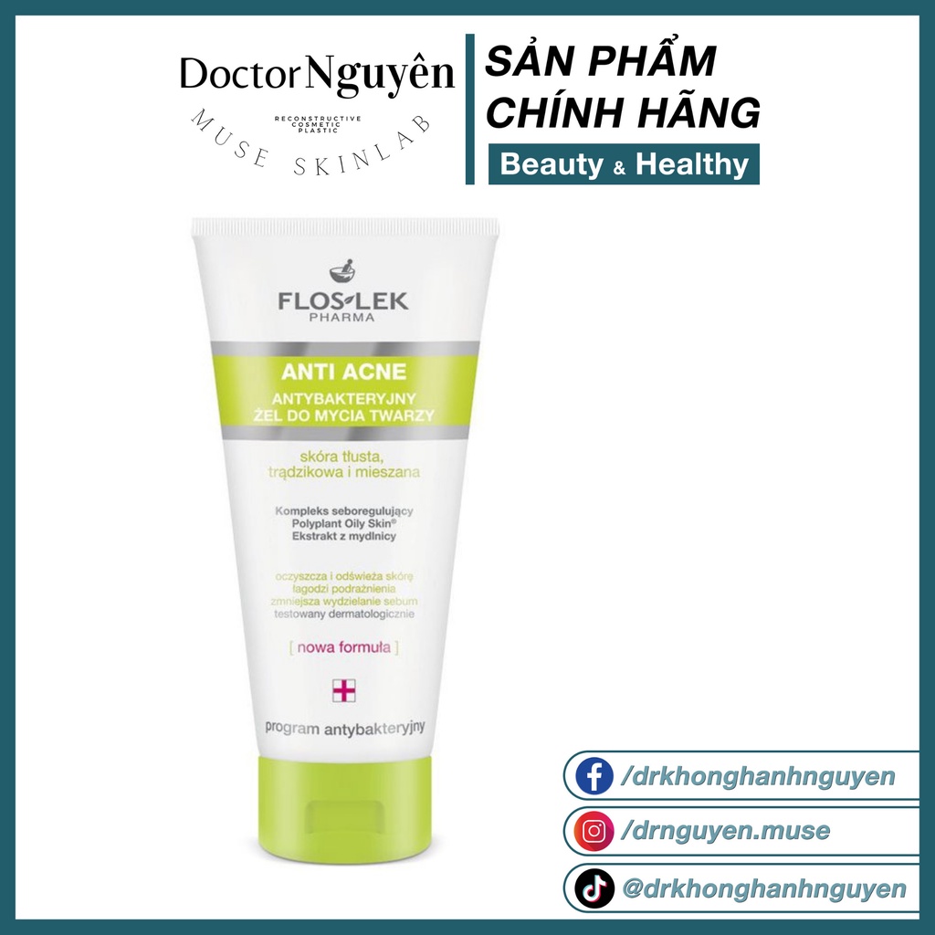 Sữa Rửa Mặt Floslek Pharma Antibacterial Face Cleansing Cho Da Dầu Mụn (MẪU MỚI)