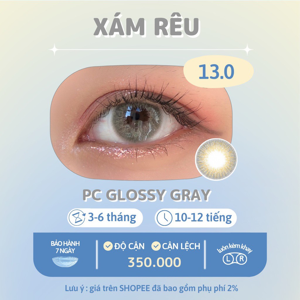 Kính áp tròng xám ánh rêu Siesta Glossy shadow gray dành cho mắt nhạy cảm - Pc Hydrogel | Hạn sử dụng 6 tháng