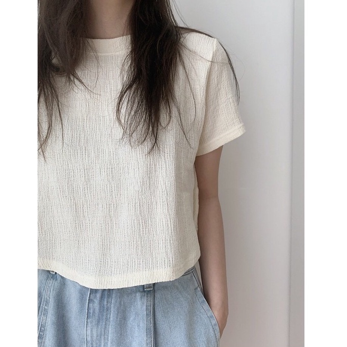 Áo Thun Tay Ngắn Cổ Tròn Màu Sắc Đơn Giản Phong Cách Hàn Quốc