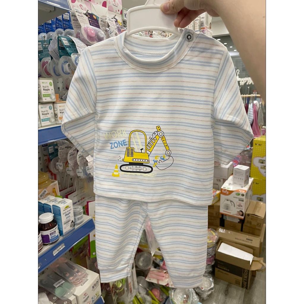 Bộ dài unchi cài vai cotton nỉ họa tiết cho bé