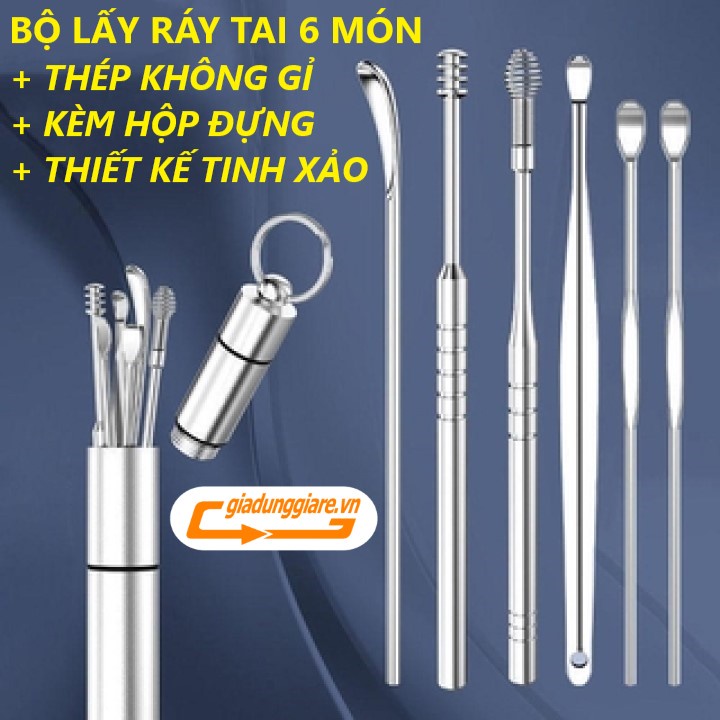 (Bán sỉ) Bộ lấy ráy tai 6 món THÉP KHÔNG GỈ kèm hộp đựng móc khóa tiện dụng giữ vệ sinh (HÀNG CAO CẤP) - giadunggiare.vn