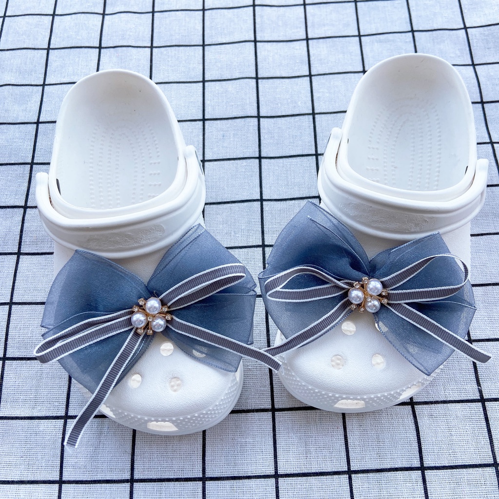 crocs Sticker shoes sticker for cross sandalsSet 2 Phụ Kiện Trang Trí Giày Đính Nơ Ngọc Trai Thời Trang Xinh Xắn#Loạt Ruy Băng