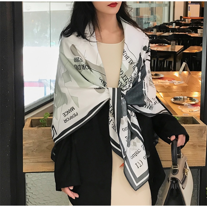 Khăn Choàng Cổ Hình Vuông Cỡ Lớn 130cm Bằng Lụa Giả Họa Tiết Thổ Cẩm Chống Nắng Thời Trang Đi Biển