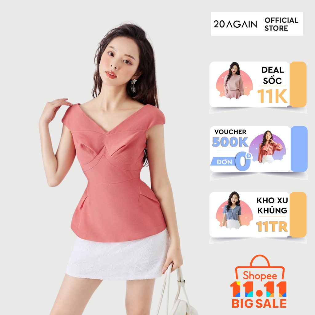 [Mã WABR1111 giảm 10% đơn 250K] Áo kiểu nữ 20AGAIN thiết kế cúp ngực trễ vai ASW0910
