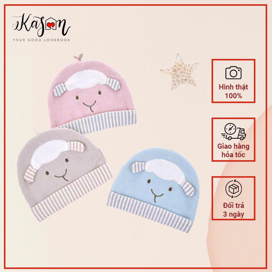 Mũ Nón Sơ Sinh Cotton Họa Tiết Cừu Dễ Thương