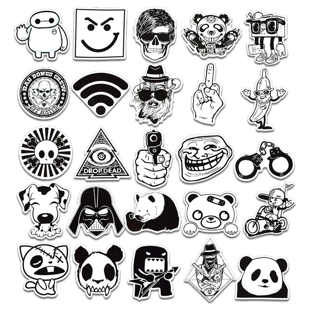 Sticker trắng đen black white stickers cao cấp trang trí Vali Laptop Mũ Bảo Hiểm Xe Máy Xe Đạp..