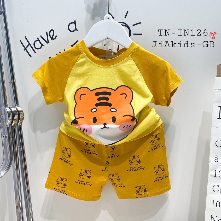 [Bé 8-27kg] Bộ Cộc Tay Minky Mom Vải Thun Lạnh Thiết Kế Raglan In Hình Động Vật Cho Bé Trai, Bé Gái Từ 0-6 Tuổi-TN-IN126