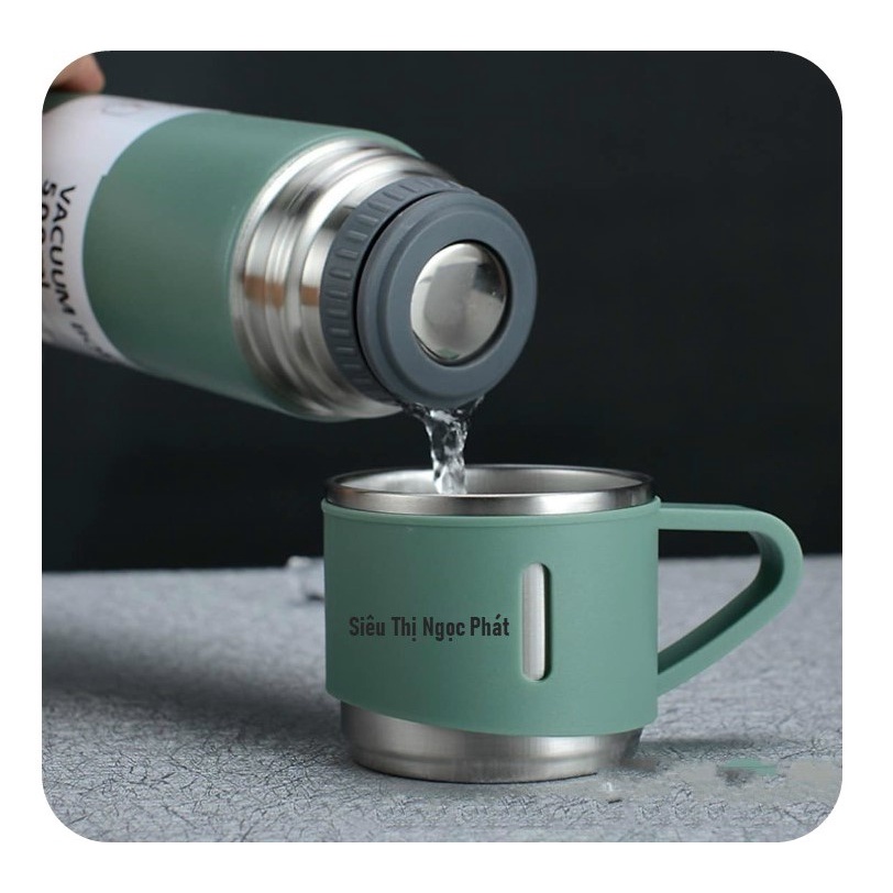 Bình Giữ Nhiệt Inox 304_500ML_Kèm2 Cốc_Sang Trọng_[Tặng kèm móc khóa dễ thương]
