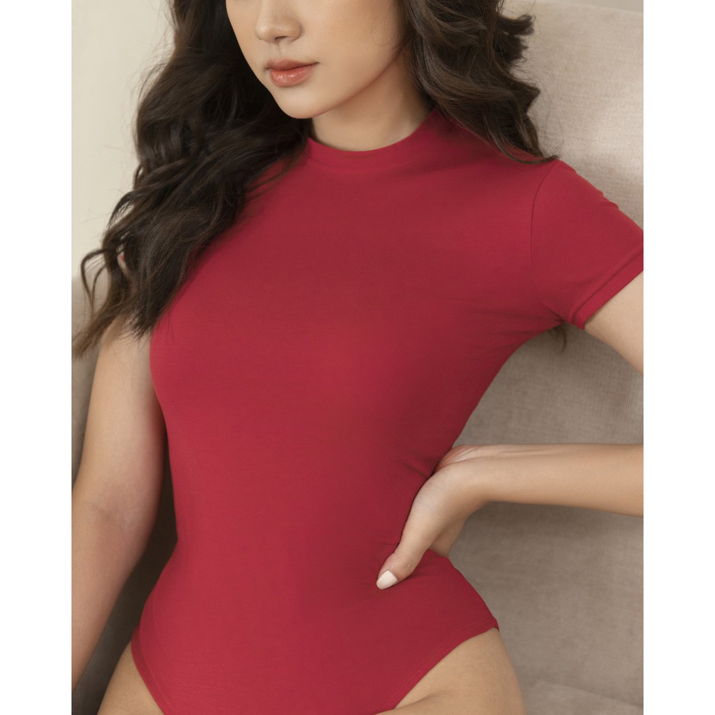 ☈Áo bodysuit Rosie cộc tay cổ tròn CECCI màu đỏ cotton 100% | BigBuy360 - bigbuy360.vn