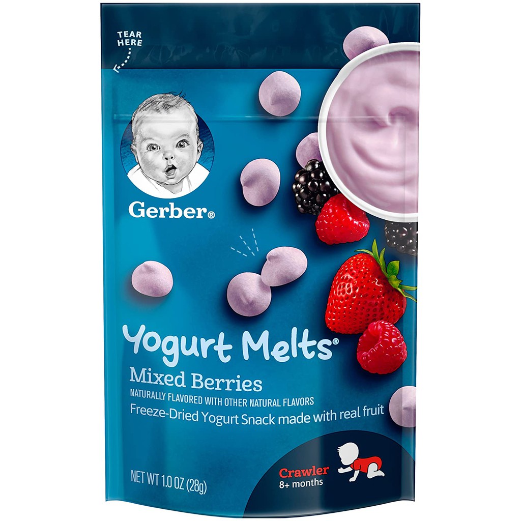 Sữa chua khô Gerber Yogurt Melts cho bé/ [Đồ ăn dặm cho bé] Bánh sữa chua khô Gerber cho bé 8 tháng ăn dặm, kẹo sữa chua