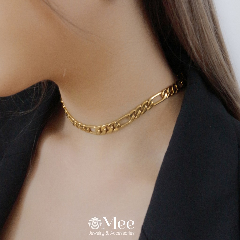 Vòng cổ MEE xích figaro nam nữ bản lớn, dây chuyền unisex mạ vàng 18k - N2540