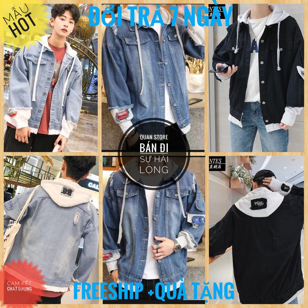 Áo Khoác JEAN Nam Nữ Liền Mũ Cao Cấp ĐẹpFREESHIP+QUÀ TẶNG Áo Khoác Jeans Nam Nỉ Phối Liền Mũ Unisex -QSTORE