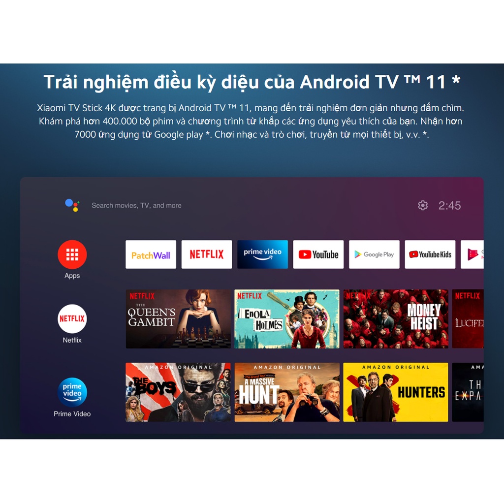 Android TV XM TV stick Quốc Tế Tiếng Việt 1080p XM TV 4K MDZ-27-AA