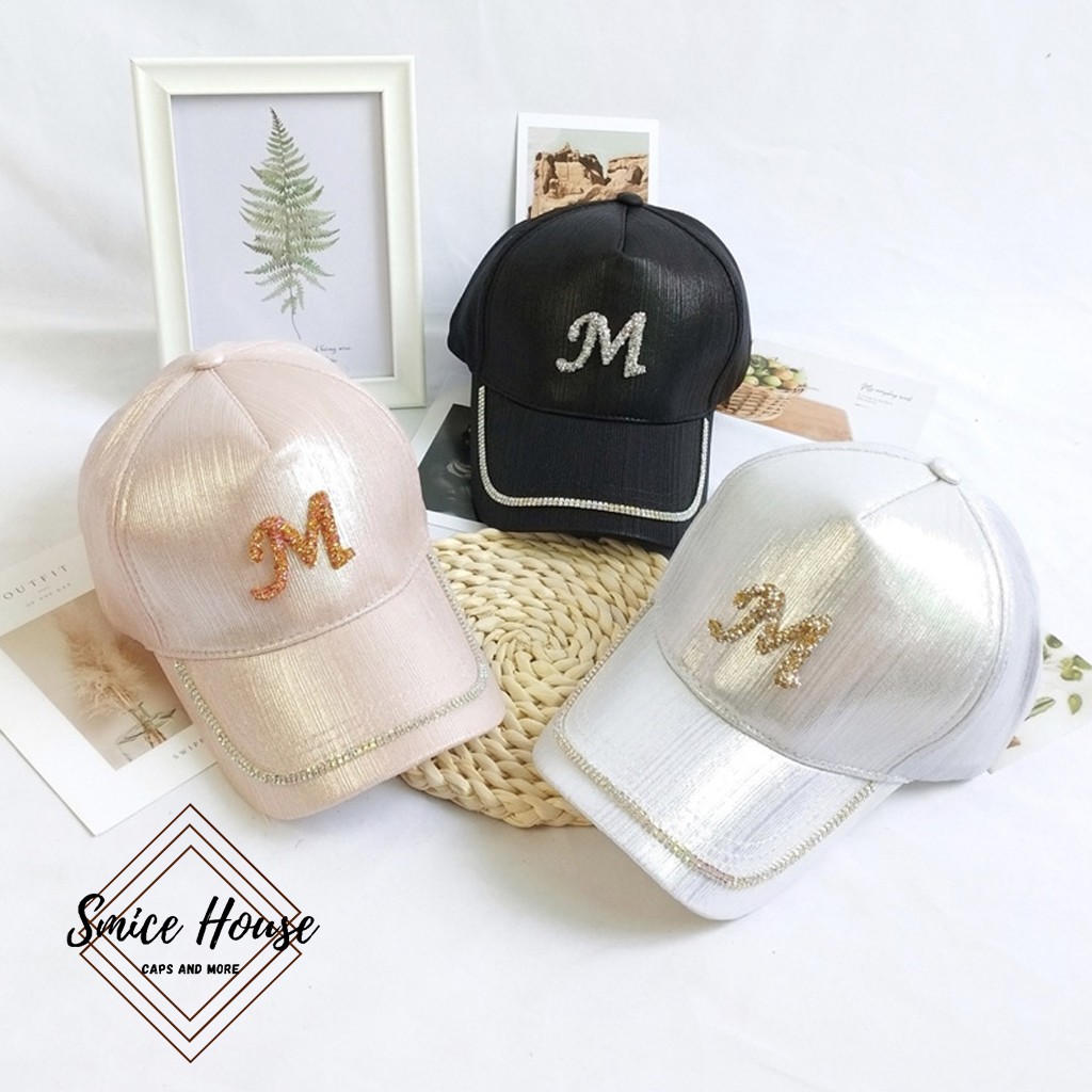 Nón lưỡi trai chữ M nhũ cao cấp mũ nữ đính đá chống nắng mùa hè