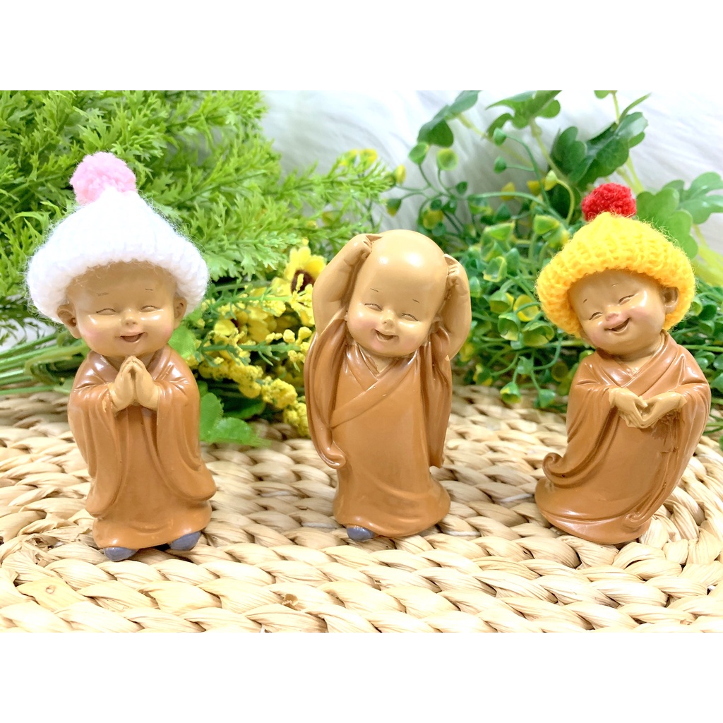 Bộ 3 tượng Chú Tiểu Ấn Độ Hoan Hỉ Tài Lộc Nón Len ( Hình Thật )